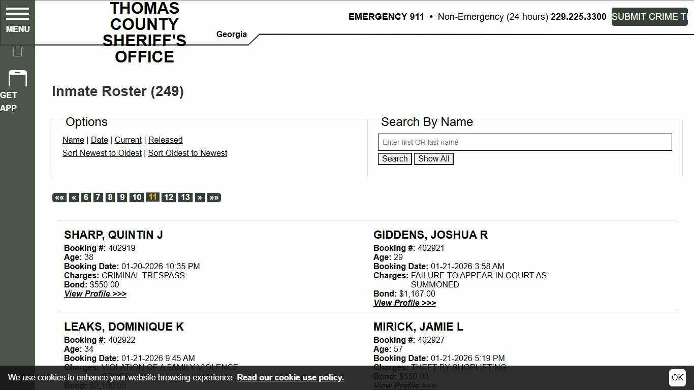 Inmate Roster Thomas County Sheriff's Office Searching Sort Booking Time - Descending Page 11
